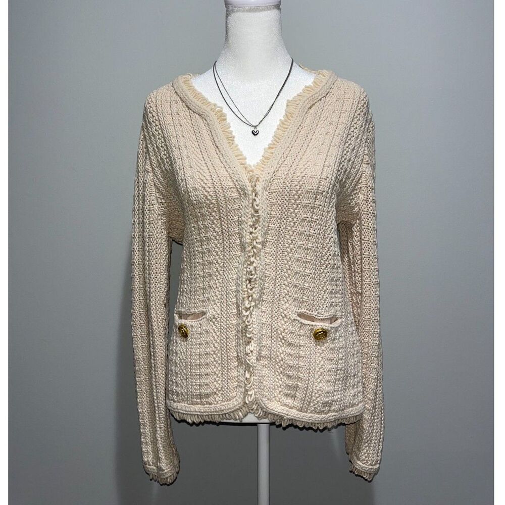 J. Crew Textured Cable-Knit Lady Jacket Fringe Cardigan Sweater ReImagined Beige